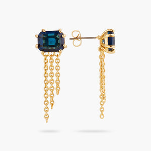Ocean Blue Diamantine Stone and Chain Post Earrings