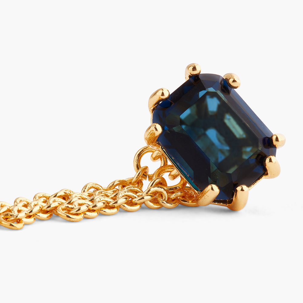 Ocean Blue Diamantine Stone and Chain Post Earrings