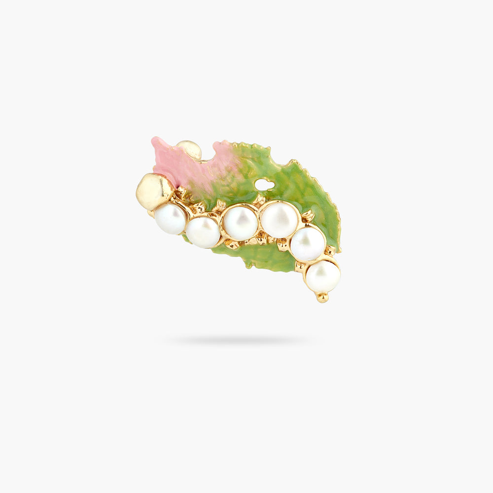 Cultured Pearl and Rosebush Leaf Brooch
