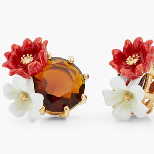 Two Flowers and Faceted Glass Post Earrings