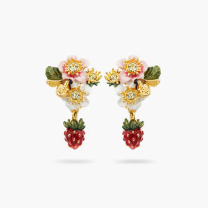 Wild Strawberry and Strawberry Flower Clip-On Earrings