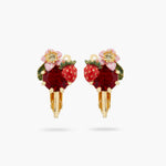 Wild Strawberry and Red Stone Clip-On Earrings