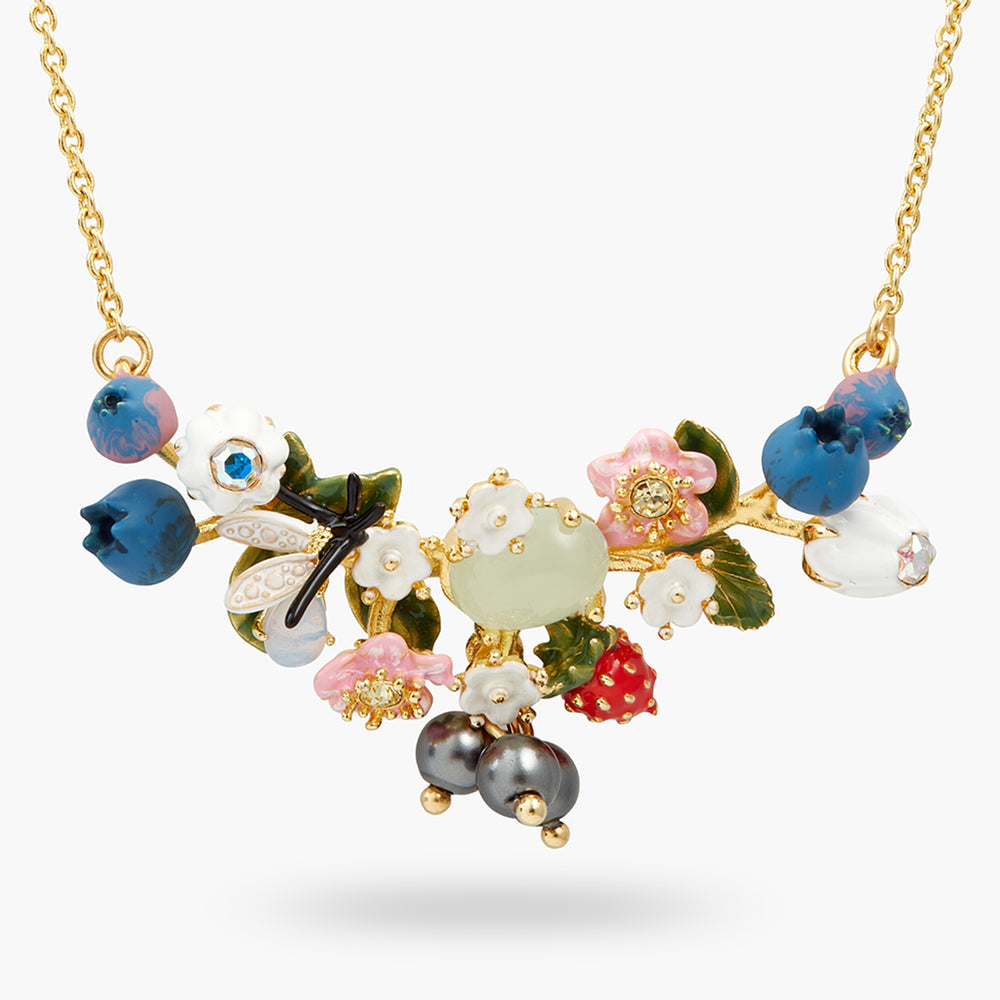 Blueberry, Firefly and Round Cut Stone Statement Necklace
