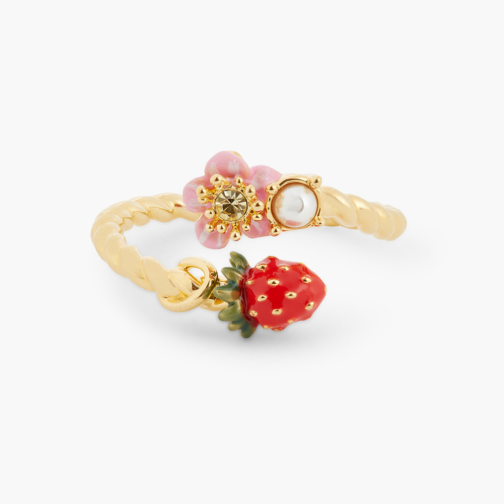 Wild Strawberry and Pink Flower Adjustable Ring