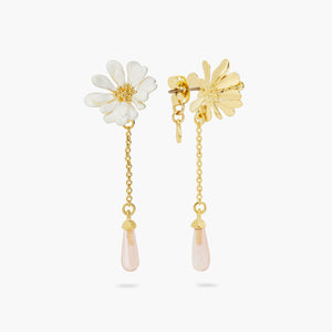 White Flower and Pink Pearl Post Earrings