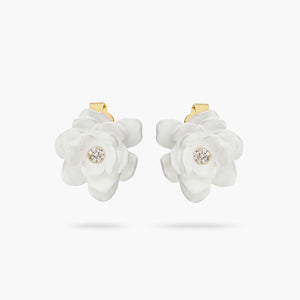 Gardenia and Cut Stone Clip-on Earrings