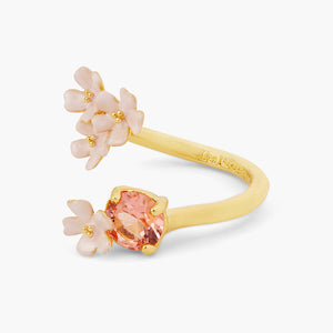 Verbena Flower and Round Stone Adjustable Me and You Ring