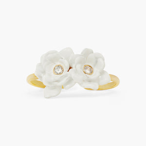 White Flowers Two-Finger Adjustable Ring