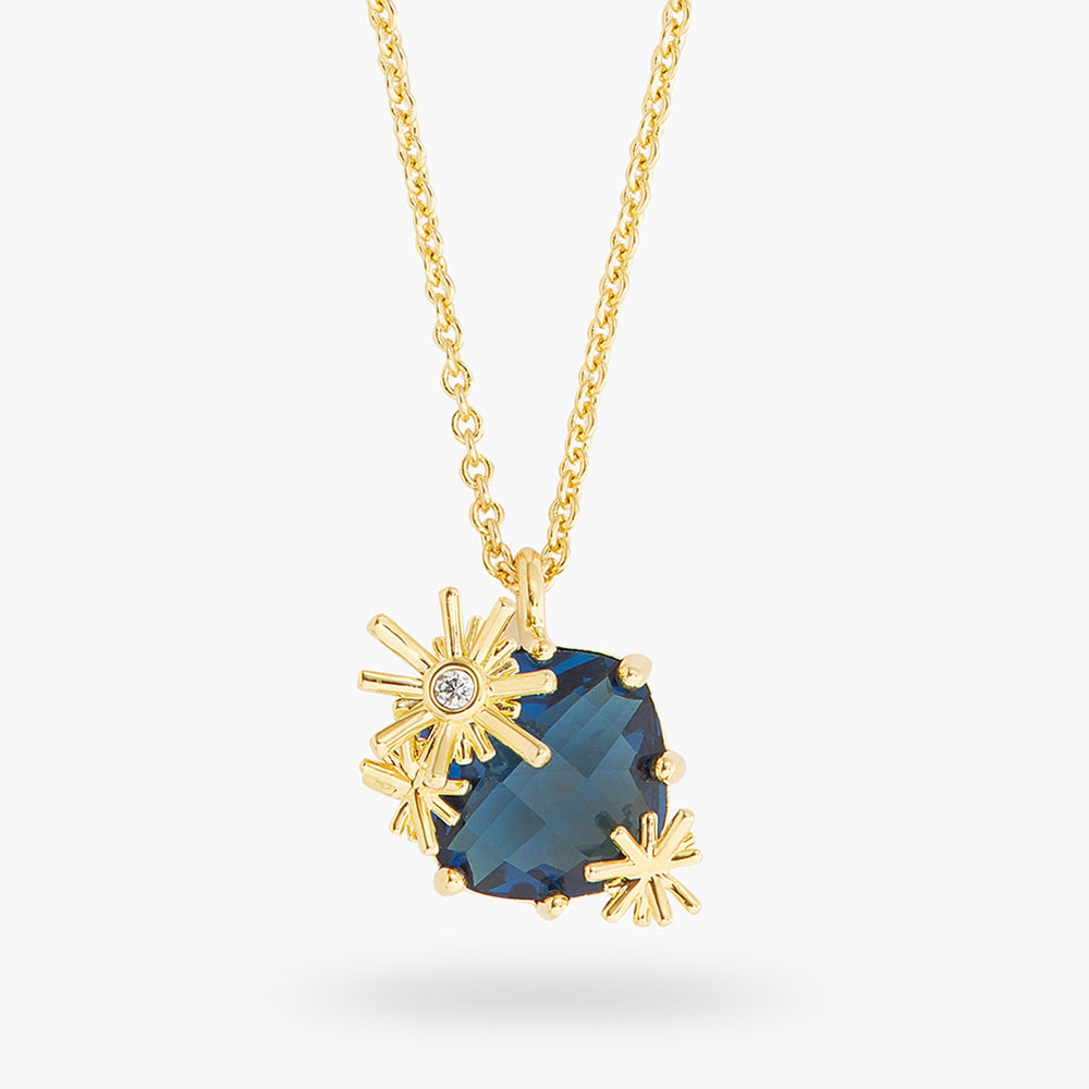 Gold Stars and Square Stone Pendant Necklace