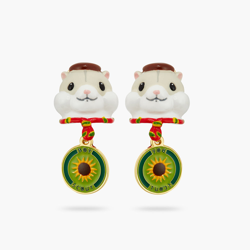 N2 Scout Hamster and Sunflower Badge Clip-On Earrings