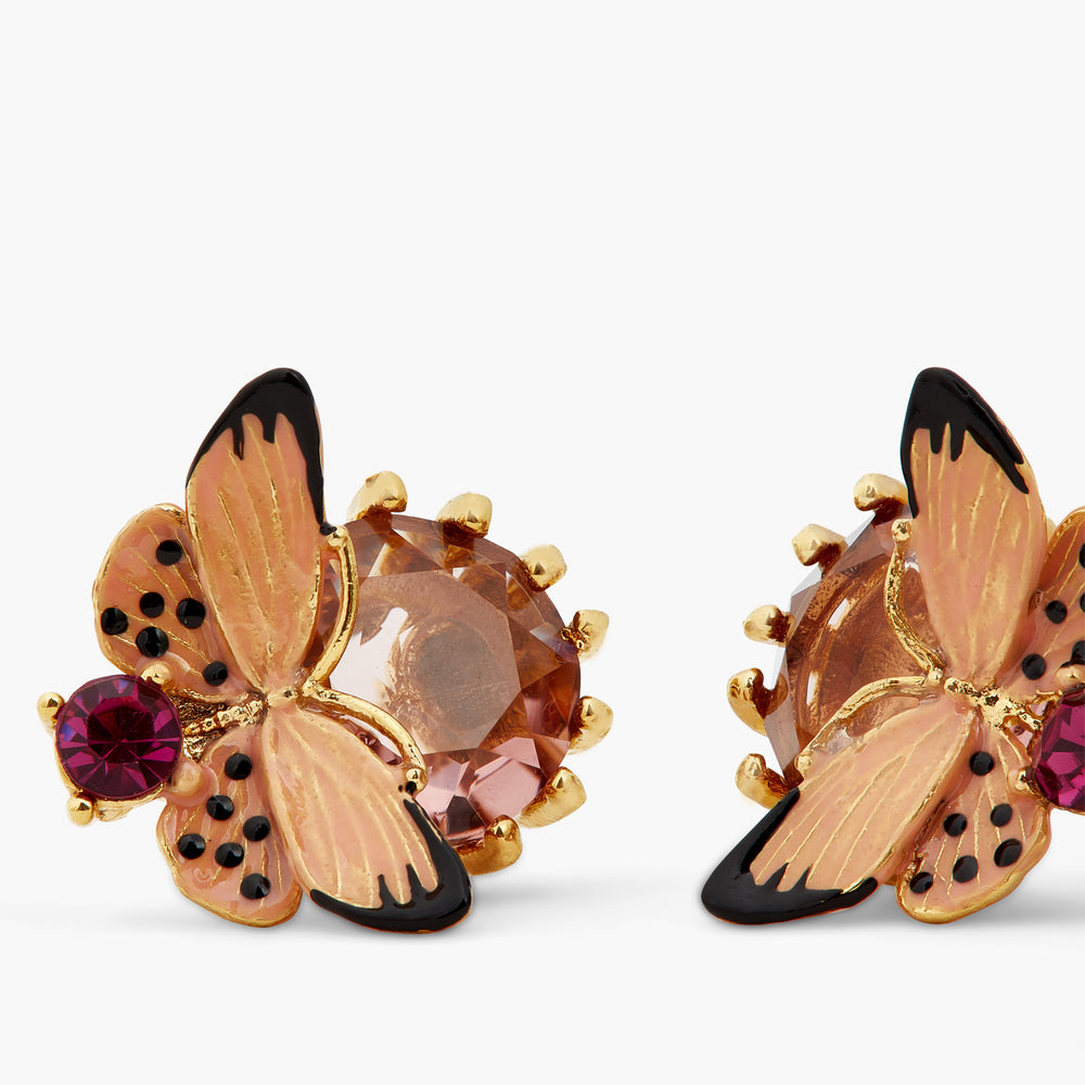 Les Néréides Loves Animals Butterfly and Round Stone Post Earrings