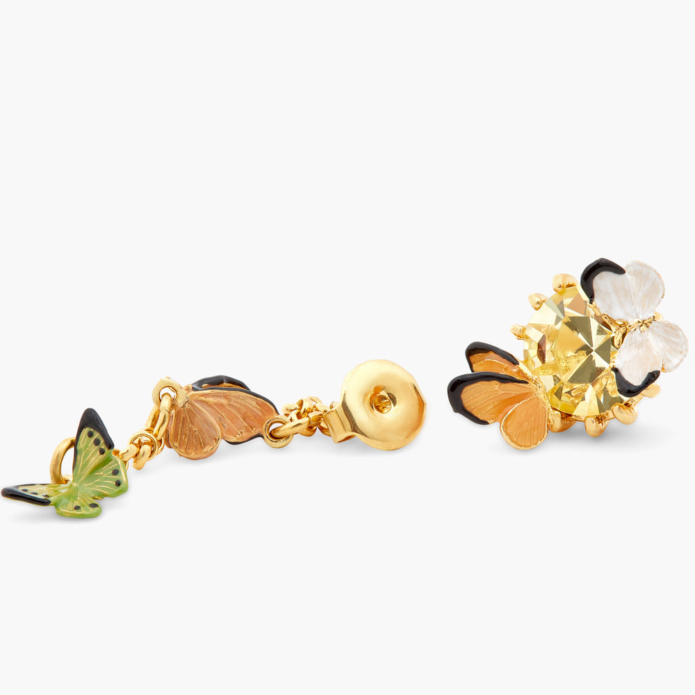 Les Néréides Loves Animals Enameled Butterfly and Cut-Glass Stone Dangling Post Earrings