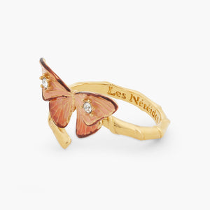 Les Néréides Loves Animals Enameled Butterfly and Cut Glass Stone Adjustable Ring