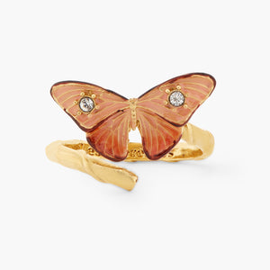 Les Néréides Loves Animals Enameled Butterfly and Cut Glass Stone Adjustable Ring
