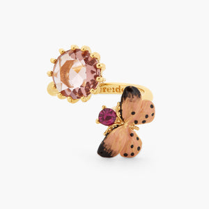 Les Néréides Loves Animals Butterfly and Round Stone You and Me Adjustable Ring