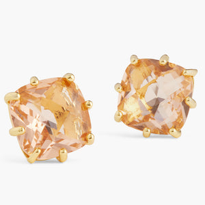Apricot Pink Diamantine Square Stone Post Earrings