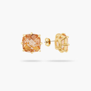 Apricot Pink Diamantine Square Stone Post Earrings
