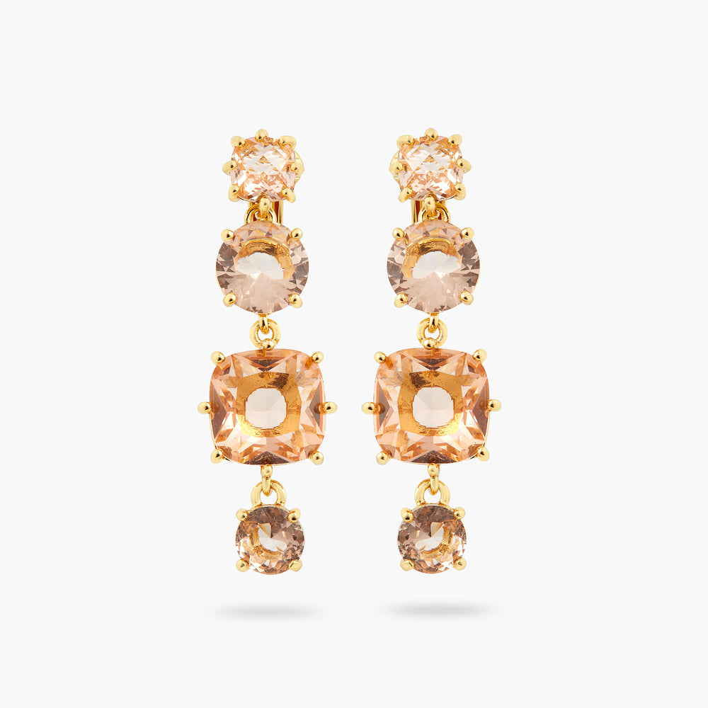 Apricot Pink Diamantine 4 Stone Dangling Clip-On Earrings