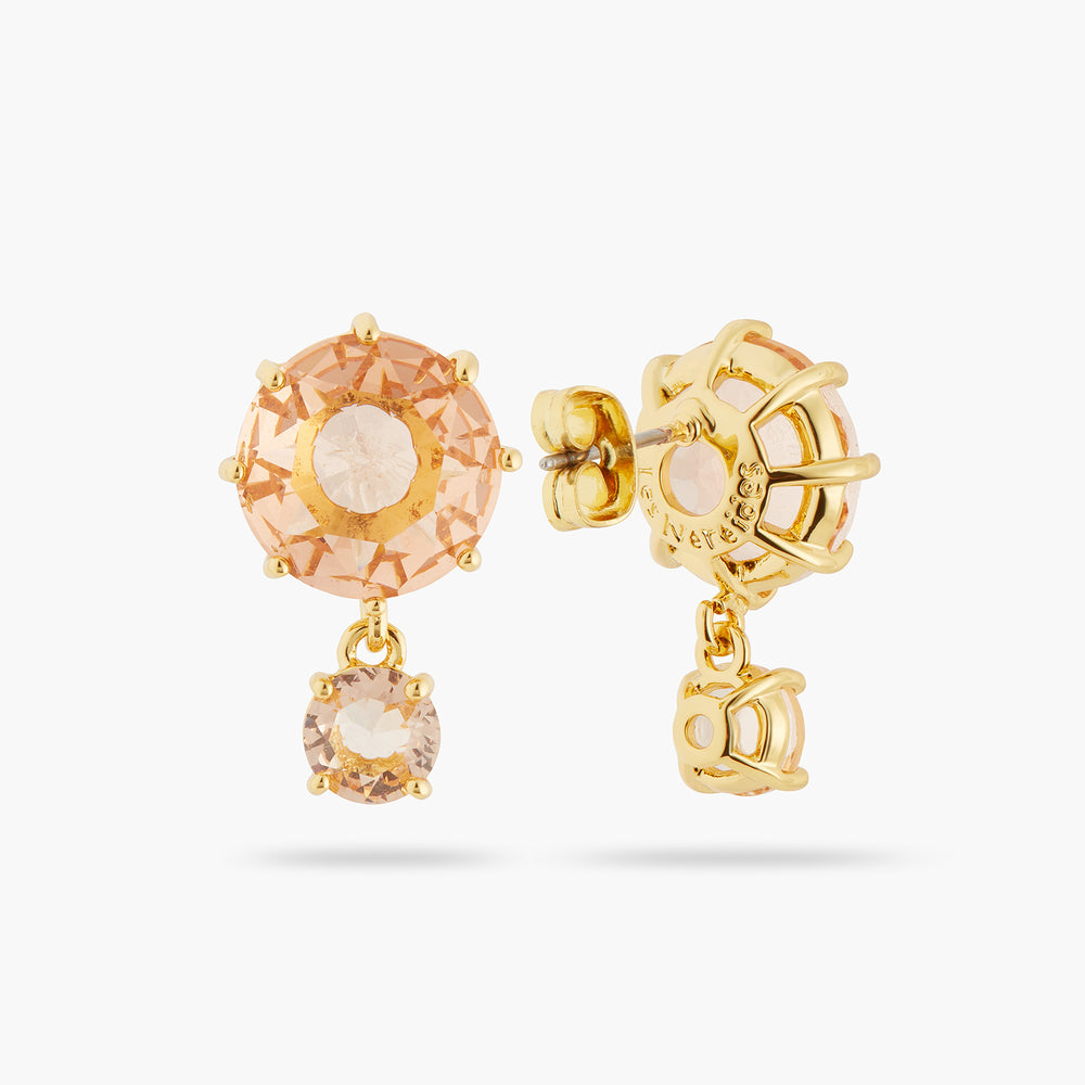 Apricot Pink Diamantine 2 Round Stone Post Earrings