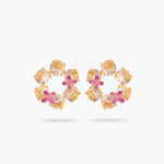 Apricot Pink Diamantine Flower and 6 Round Stone Clip-On Earrings