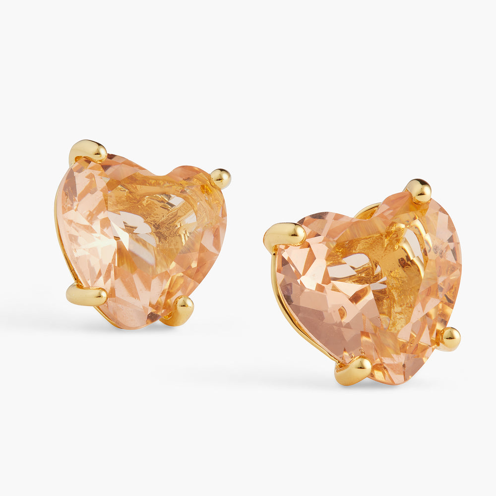 Apricot Pink Diamantine Heart Post Earrings