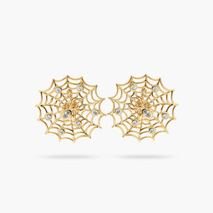 Golden Spider's Web and Crystal Post Earrings