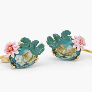 Lotus Flower and Blue Stone Clip-on Earrings