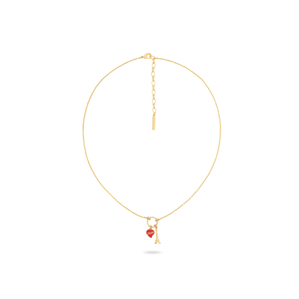 Eiffel Tower and Red Heart Pendant Charm Necklace