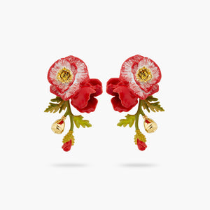 Poppy and Golden Bead Post Earrings