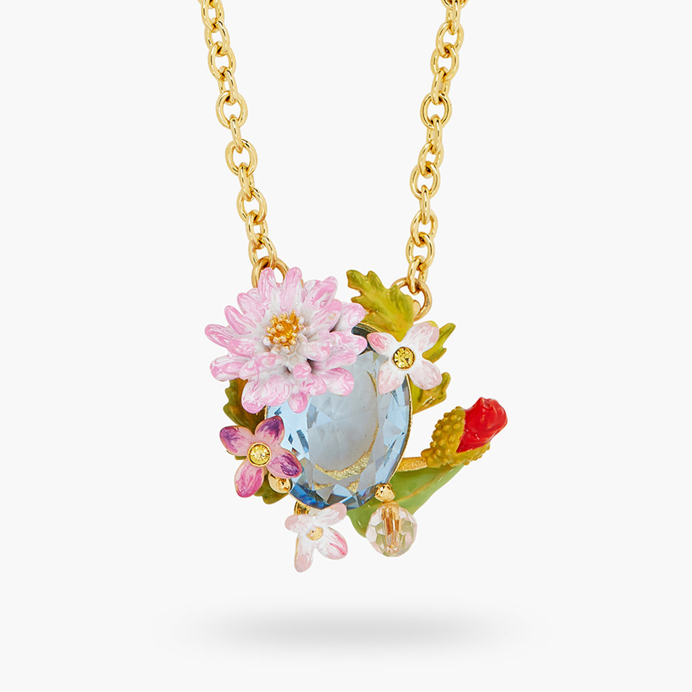 Poppy, Daisy and Blue Cut Glass Stone Pendant Necklace