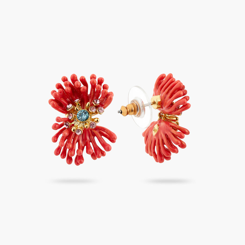 Pink Anemone and Colorful Stone Post Earrings