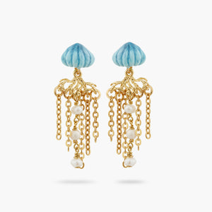 Blue and Golden Jellyfish Dangling Earrings