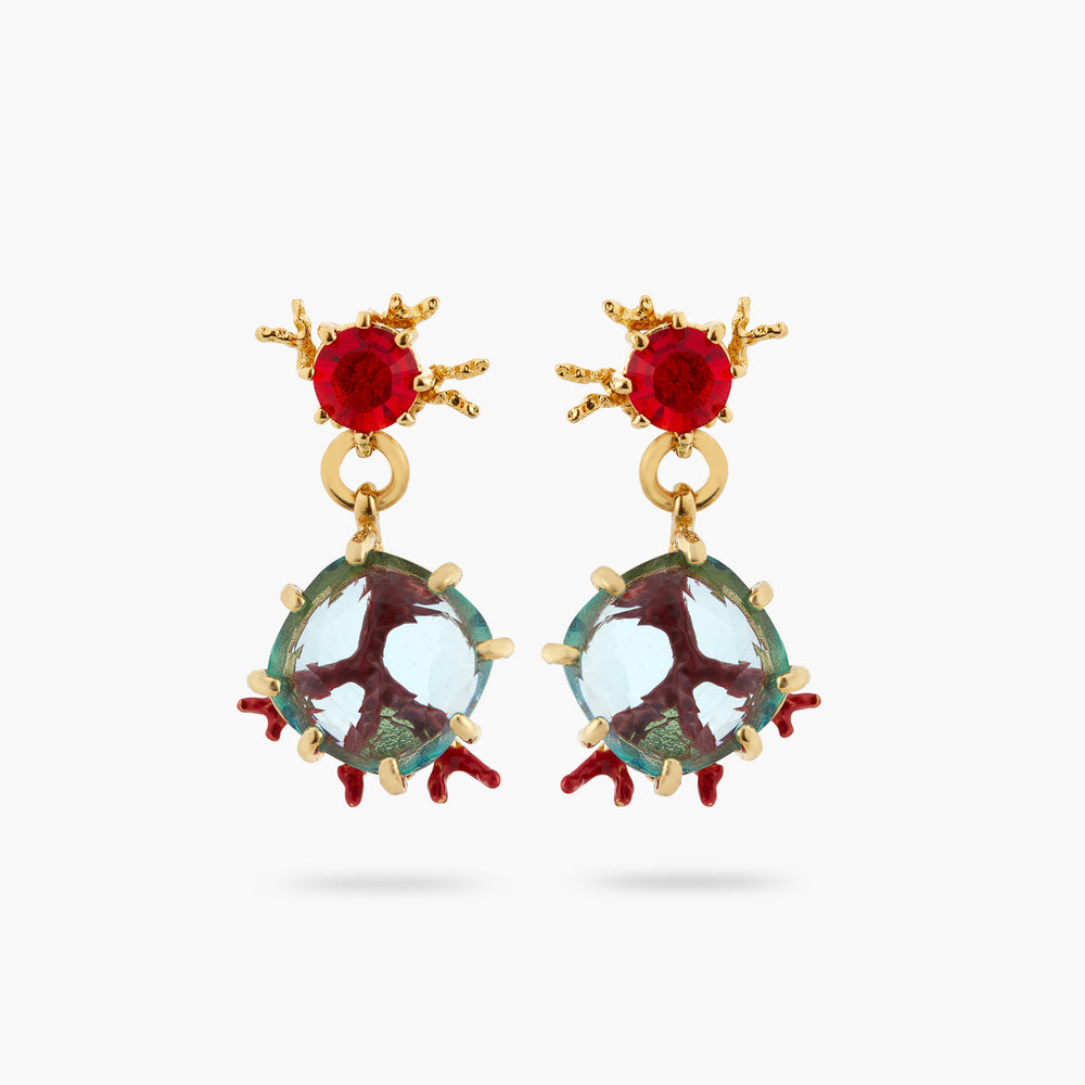 Red Coral and Cut-Glass Stone Post Earrings