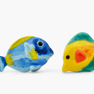 Asymmetrical Blue Fish and Yellow Fish Post Earrings