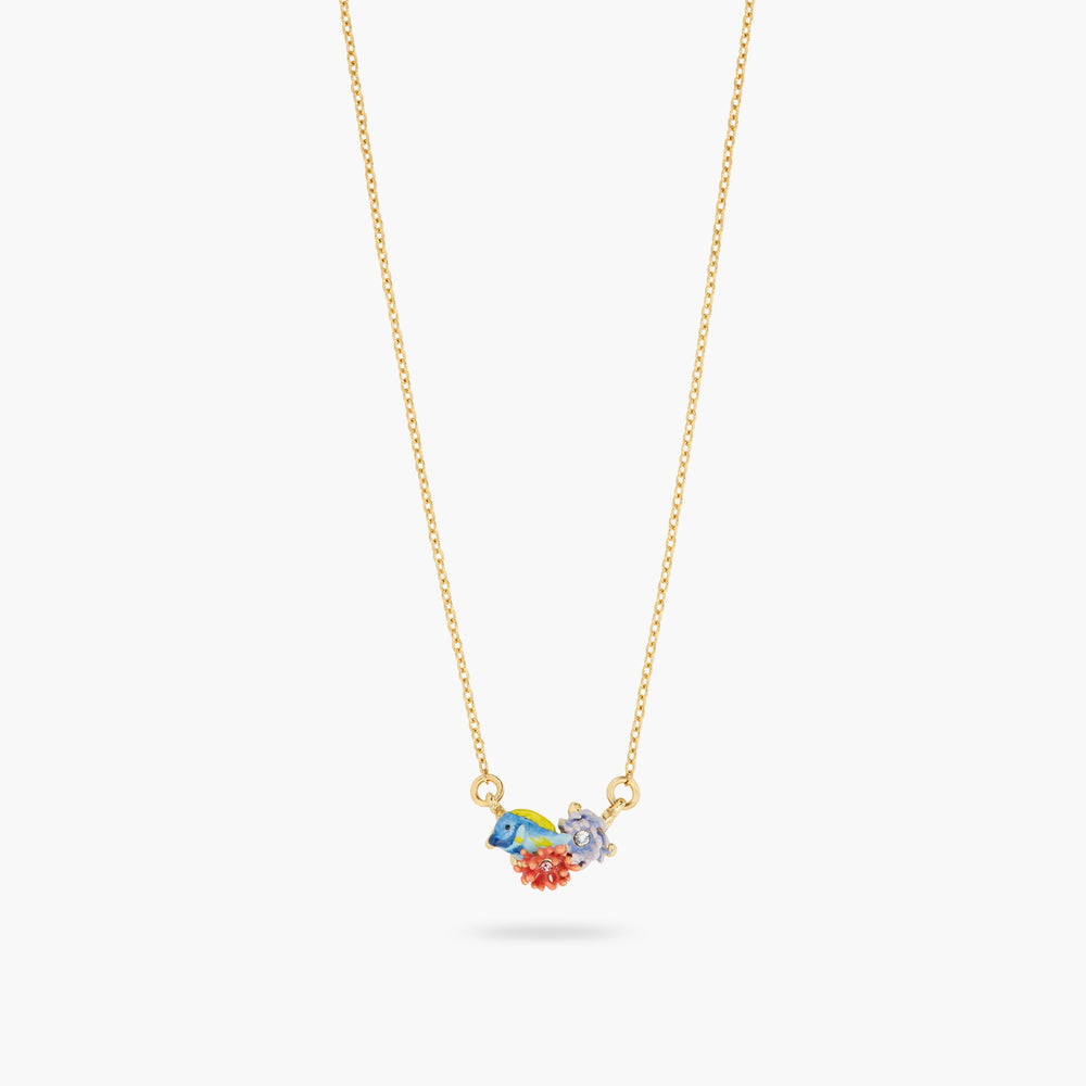 Blue Fish and Pink Anemone Pendant Necklace