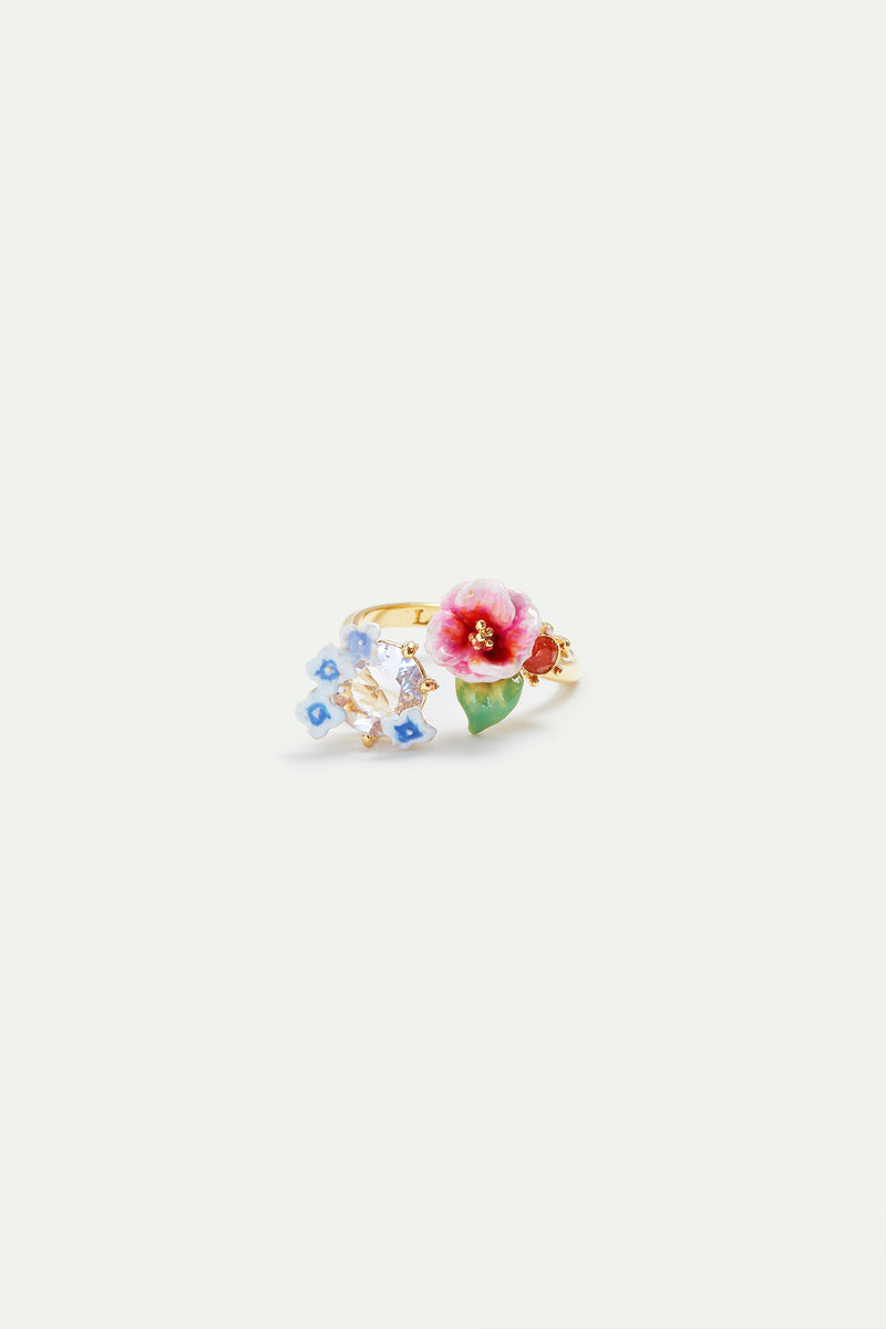 Hydrangea Flower and Round Faceted Glass Stone Adjustable