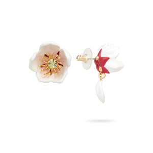 White Cherry Blossom Asymmetrical Post Earrings