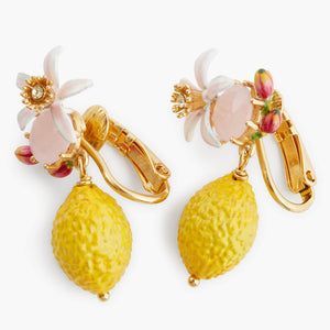Lemon, Flower and Faceted Glass Clip-On Earrings