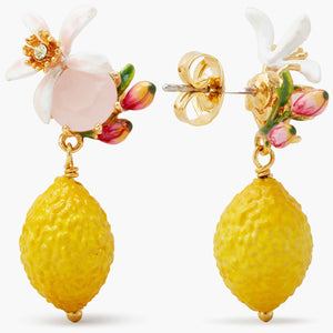 Lemon, Flower and Faceted Glass Post Earrings