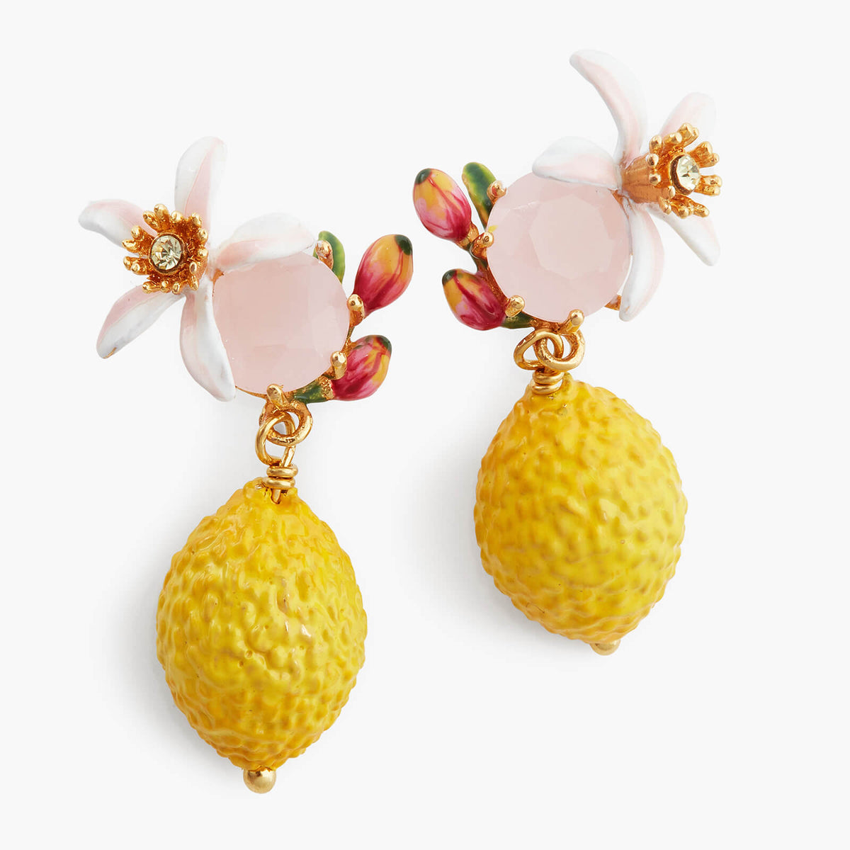 Lemon Flower and Faceted Glass Post Earrings Les Nereides
