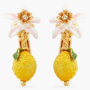 Lemon and White Flower Clip-On Earrings