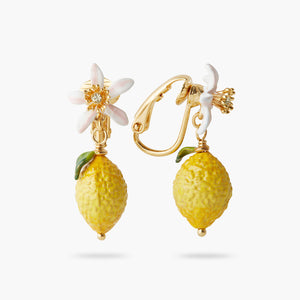 ✨USA EXCLUSIVE✨ Big Lemon and White Flower Clip-On Earrings
