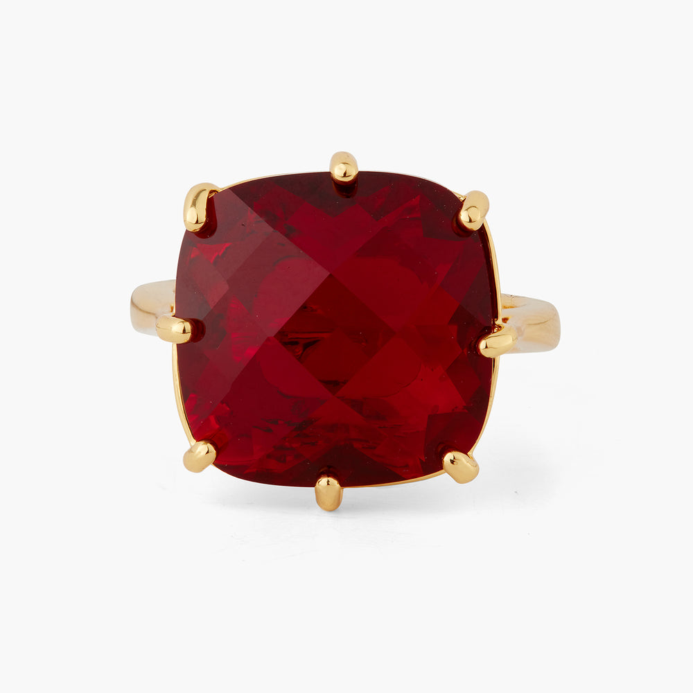 Garnet Red Diamantine Square Solitaire Ring
