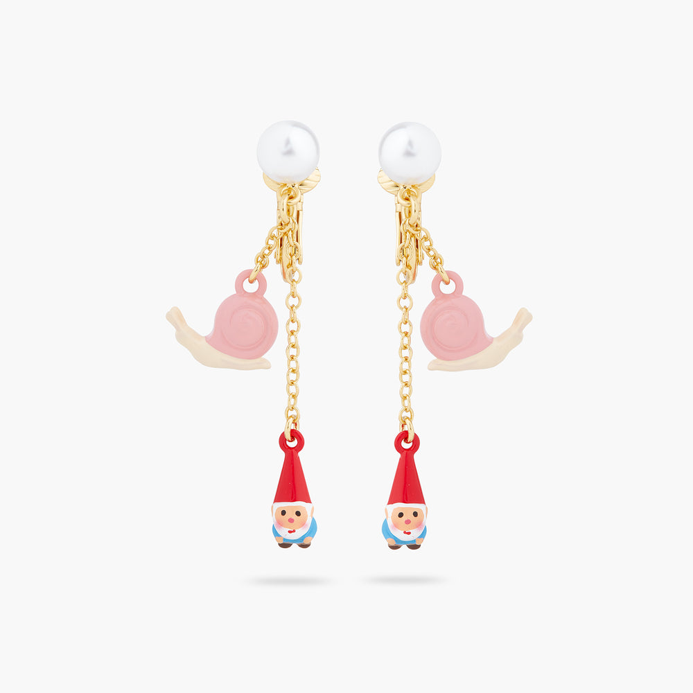 Garden Gnome and Snail Clip-on Earrings