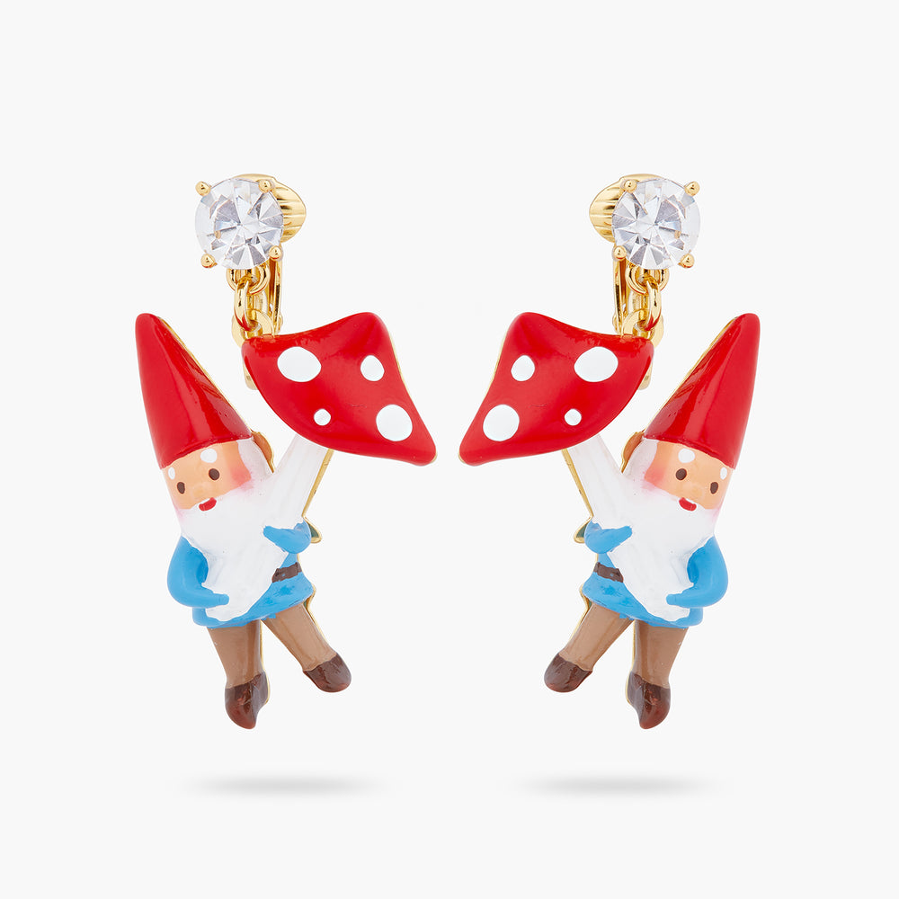 Garden Gnome and Mushroom Clip-on Earrings