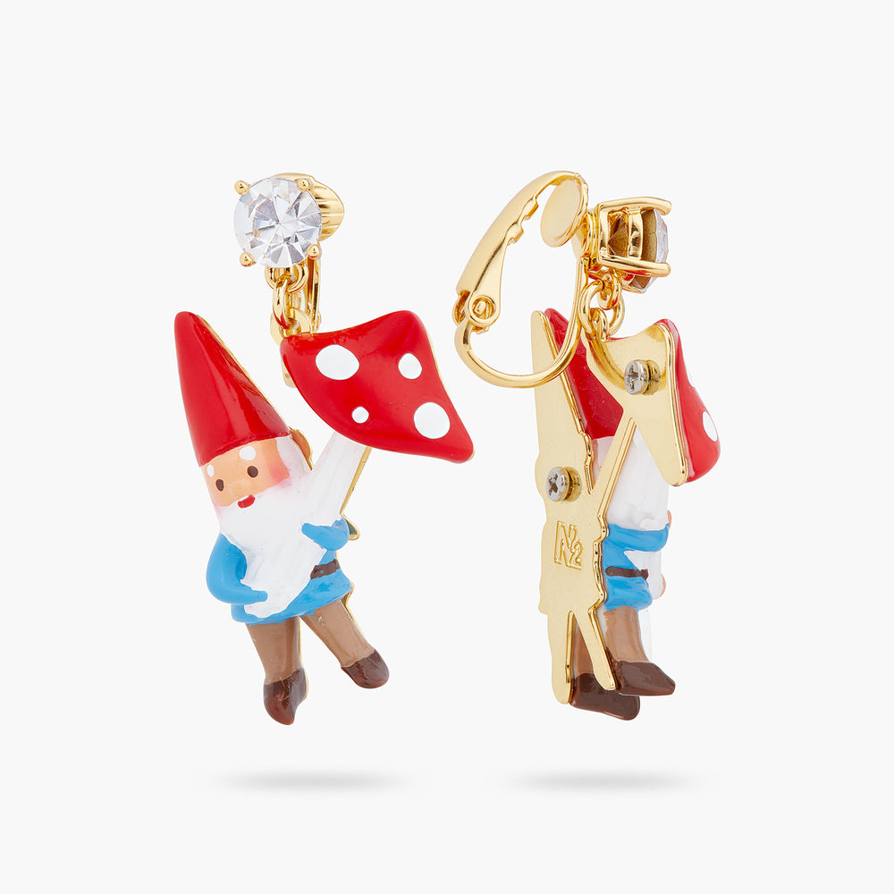 Garden Gnome and Mushroom Clip-on Earrings