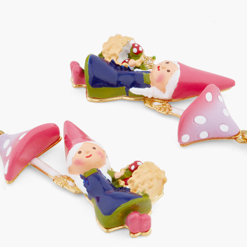 Garden Gnome Lady and Mushroom Picking Clip-on Earrings