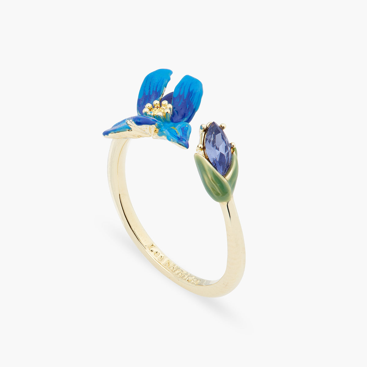 Siberian Iris and Faceted Glass Adjustable Ring