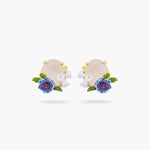 Rose Quartz and Floral Composition Post Earrings