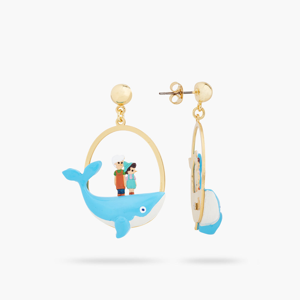 Geppetto and Pinocchio Standing on Whale Post Earrings